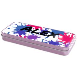 Thumbnail for Personalised Pencil Tins Pink with Paint Splatter design 2